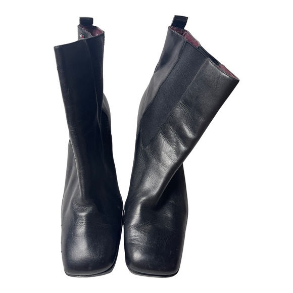Tommy Hilfiger Square Toe Block Heel Leather Black Short Leather Boots Size 10M - Picture 2 of 13